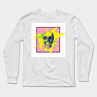 Skull on bright colored paint splash - Graffiti art illustration Long Sleeve T-Shirt